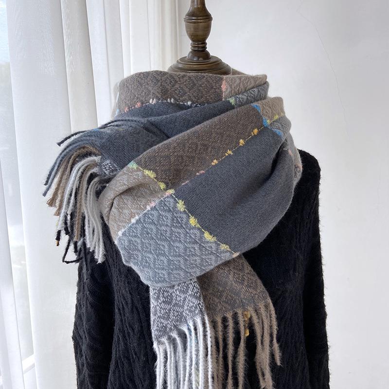 Schicker karierter Quastenschal für Damen - Dicke, warme Imitat-Kaschmir-Stola mit Jacquard-Design, perfekt für Herbst- und Winterausflüge