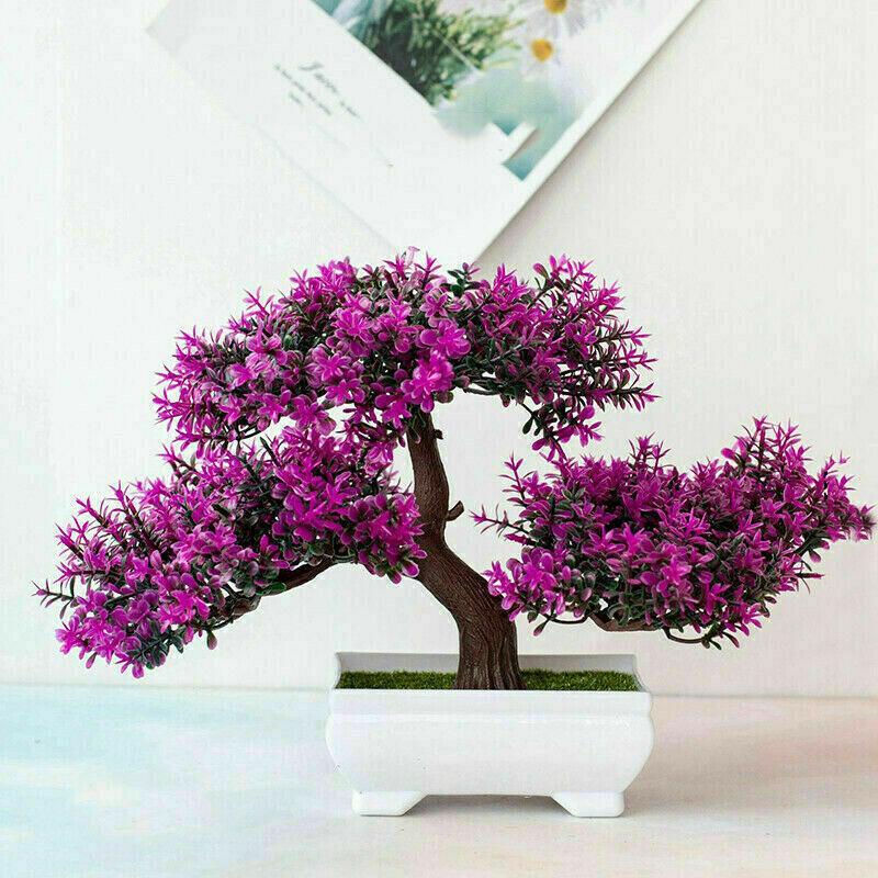 

Artificial Simulation Bonsai Pot Plant Home Office Fake Pine Tree Durable Decor Red Lotus
