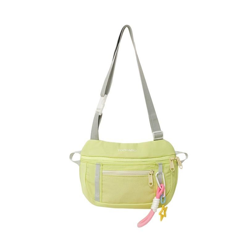 Blocking Fashionable Color Design Letter Printed Kid Shoulder Bag With Pendant