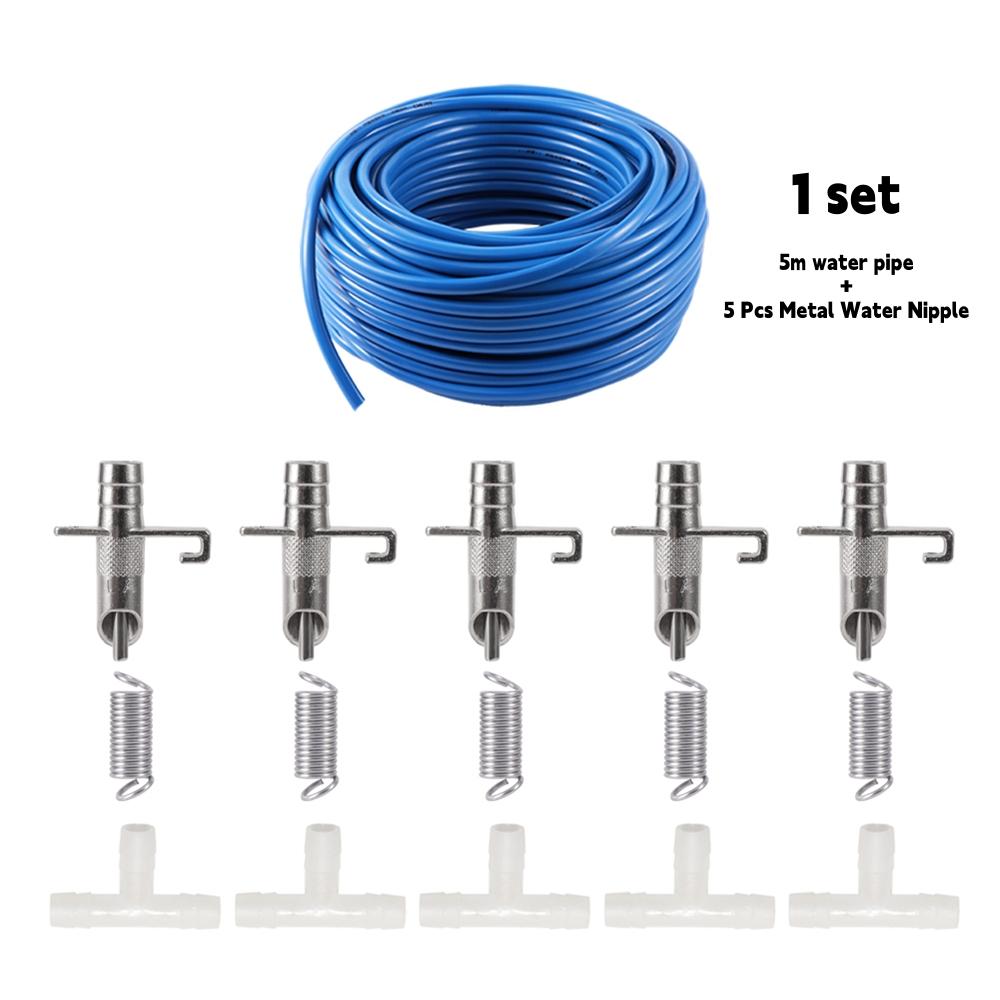 5/10/15 Sets Automatic Rabbit Drinking Spout Kit Galvanized Duckbill Type Water Nozzle OD 8.5mm Tee&Spring Poultry Cage Fittings