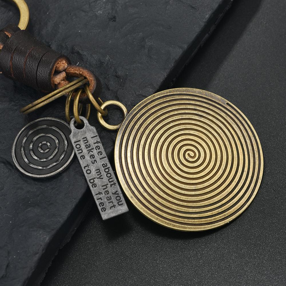 Bicycle Keychain Men's and Women's Gifts Alloy Bronze Smiley Face Hexagram Retro Woven Cowhide Keychain
