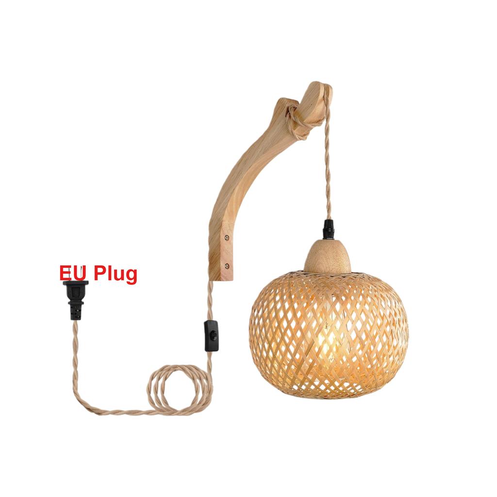 JOYINLED Japanese Boho Chandelier, E27 Bamboo Woven Wall Light for Bedroom Bathroom Living Room Vintage Rattan Plug-in Lamp 20cm