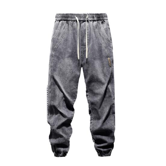 Harem Jeans mit Bein Bindungen Taschen Elastische Taille Verstellbare Kordelzüge Männer