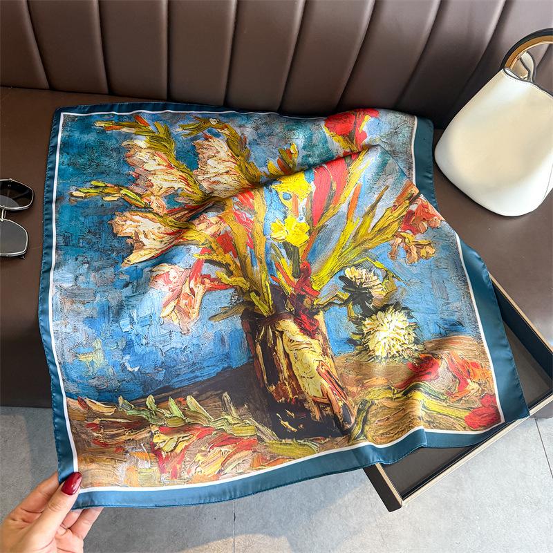 New Simulated Silk Printing Silk Scarf Square Scarf High-end Shawl Sunscreen Neck Small Square Scarf Headscarf Female