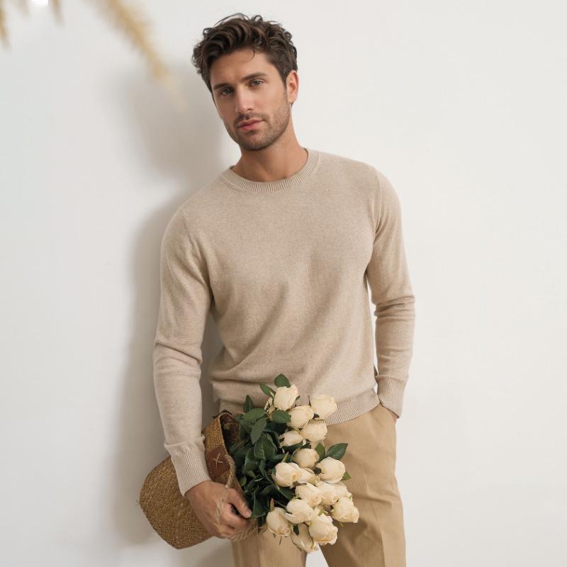 Herren Old Money Stil Wollpullover mit Rundhalsausschnitt - Herbst/Winter Strickpullover