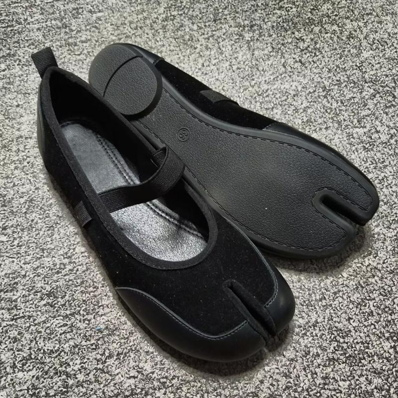 Dámské baleríny Tabi s rozdělenou špičkou z umělého semiše, patchworkové, jarní podzimní Mary Janes, vycházkové mokasíny, ležérní dívčí taneční obuv