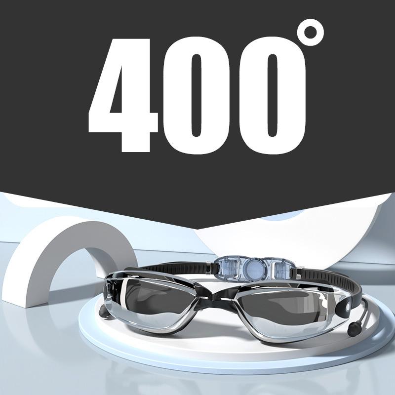 -1.5~-8.0 Adult Myopia Swimming Goggles Waterproof Anti-fog HD Transparent Electroplated Large Frame With Earplugs