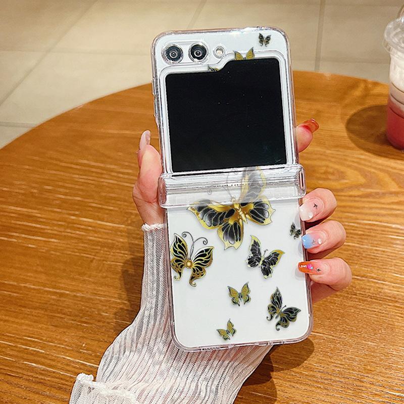 For Samsung Galaxy Z Flip5 Flip6 Butterfly Pattern Clear Folding Phone Case Transparent Hard PC Cover For Samsung Z Flip 6 5 4 3