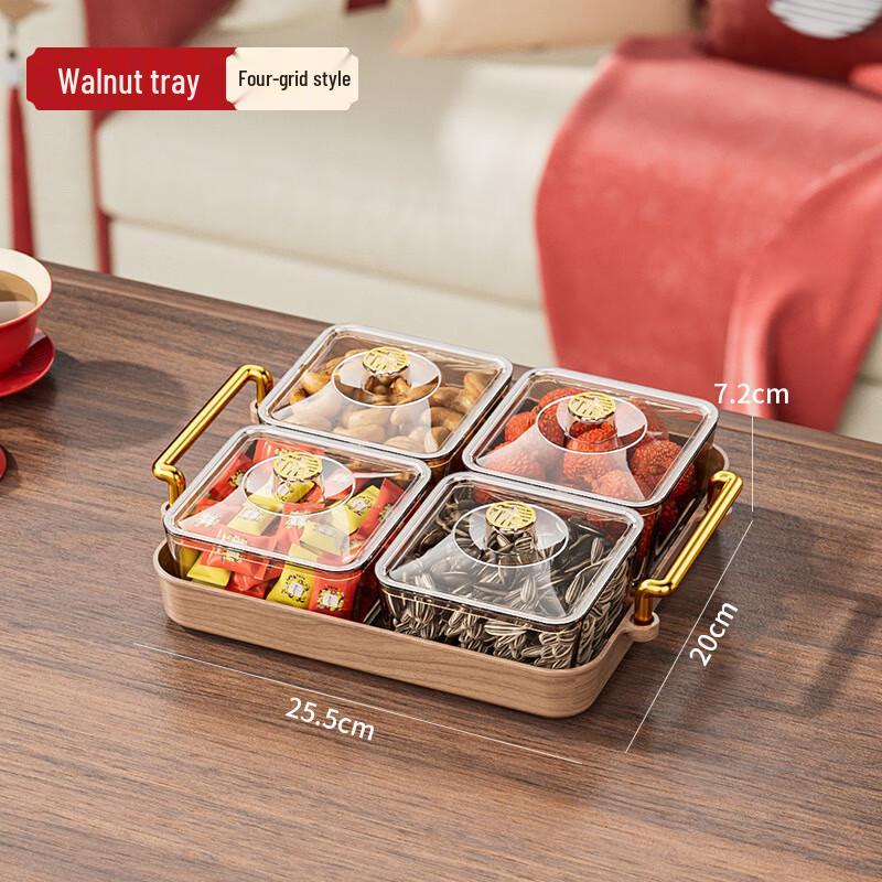 Pabei Square Plastic 4-Compartment Snack Box with Lid