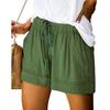 Women  Summer Casual High Waisted Elastic Drawstring Shorts with Big Pockets Solid Lace Up Loose Wide Leg Pants