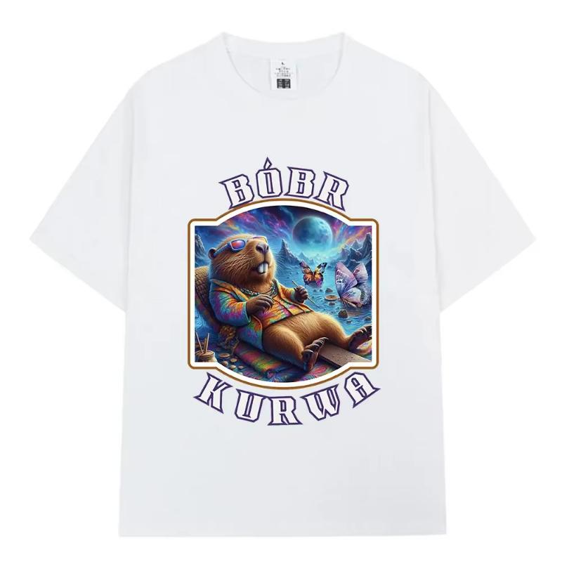 Vintage T Shirt Bóbr Kurwa Relaxing Pure Cotton T Shirts Hipster Tshirt for Women Summer Aesthetic Casual Short Sleeve Top Tees