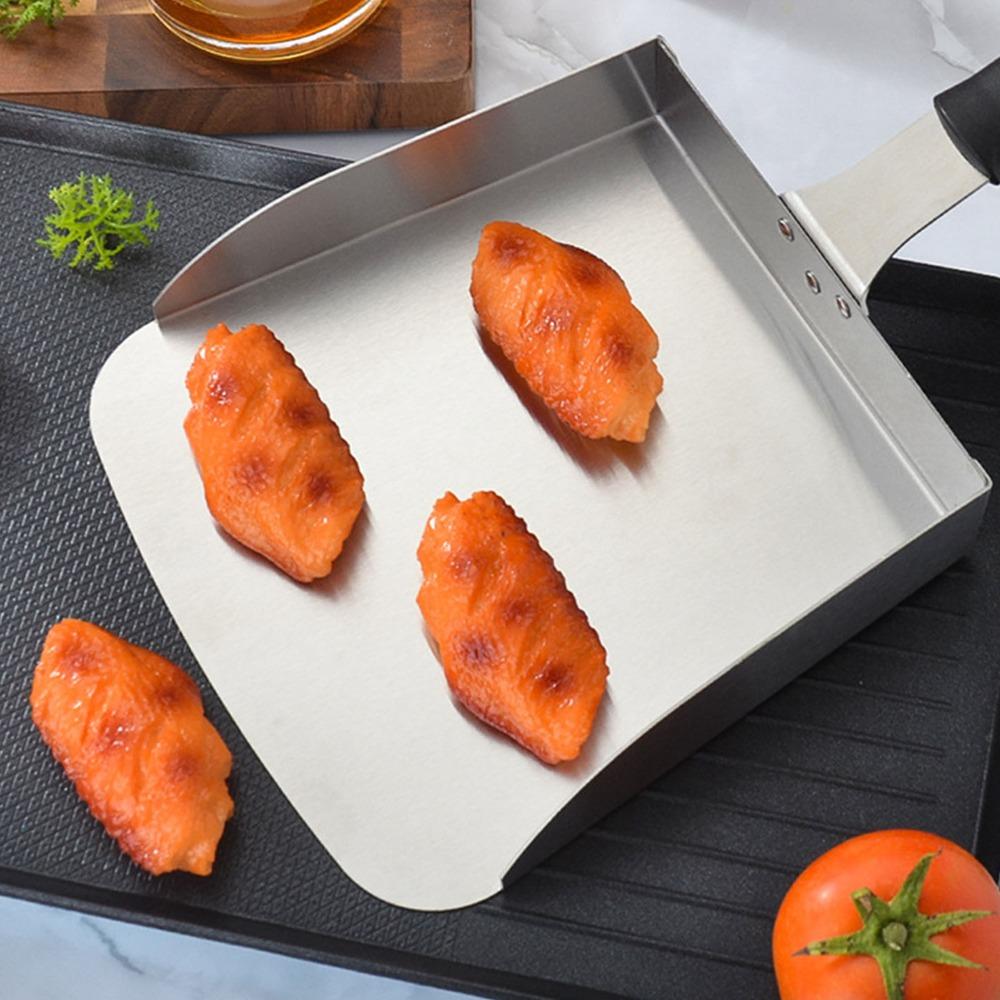 Food Mover Stainless Steel Griddle Scoop Large Heavy Duty Food Shovel Beveled Edges with Handle Griddle Spatula Stir Fry