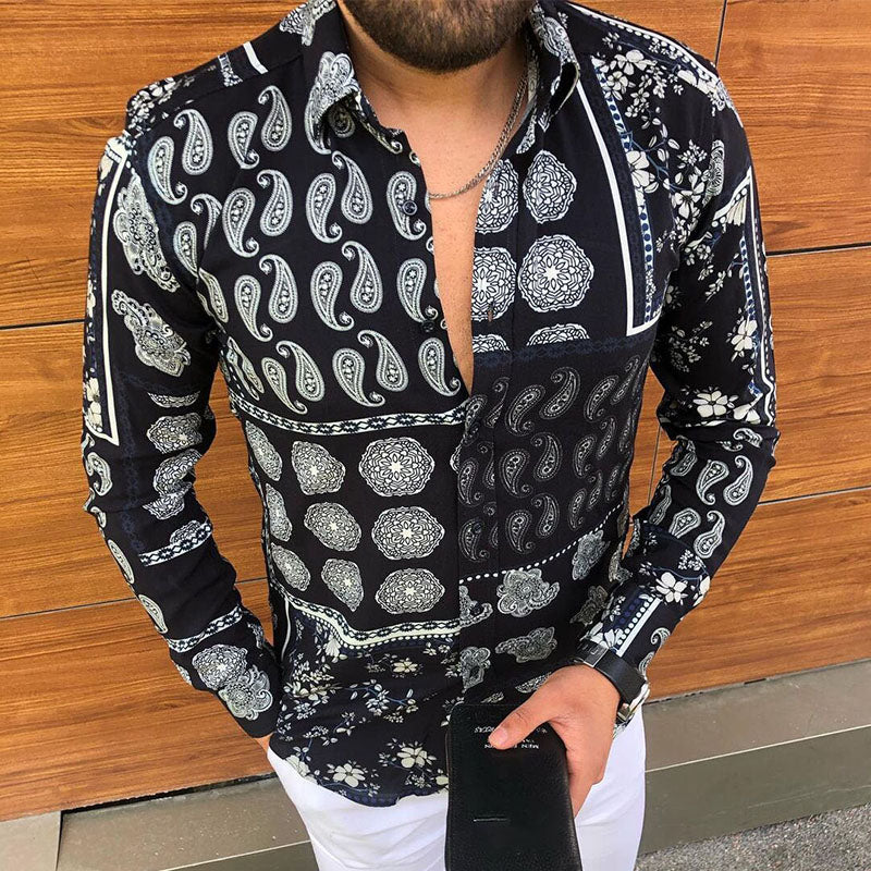 Autumn Men's Casual Versatile Fashion Street Men's Shirt Lapel Single-breasted Shirt Men's Irregular Line Long-sleeved Shirt