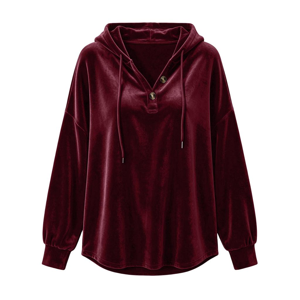 Damen Langarm V-Ausschnitt Kapuzenpullover Lässiger Pullover für Herbst Winter Alltagsmode