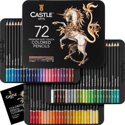 Castle Art Set de Crayons Surprise Crayons Premium pour Adultes et Coloristes Boîte Métallique Protectrice pour une Organisation Facile 72 Couleurs Noyau Doux Artistes,