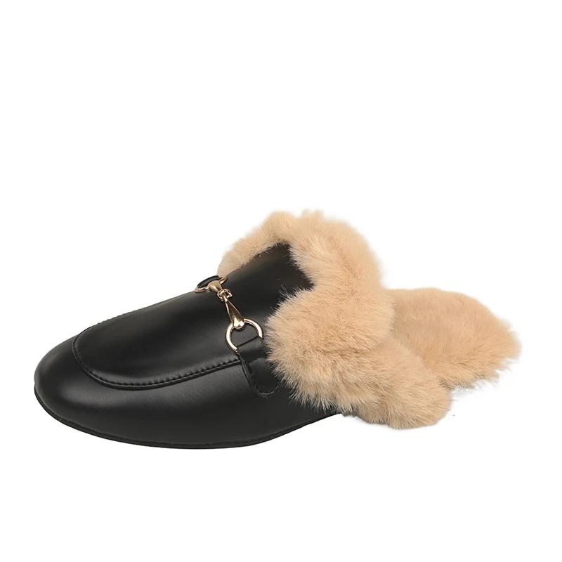 

Модные женские тапочки Зимние модные плюшевые теплые хлопковые тапочки Баотоу Металлическая отделка Удобная женская обувь Pantuflas De Mujer 40 чёрный