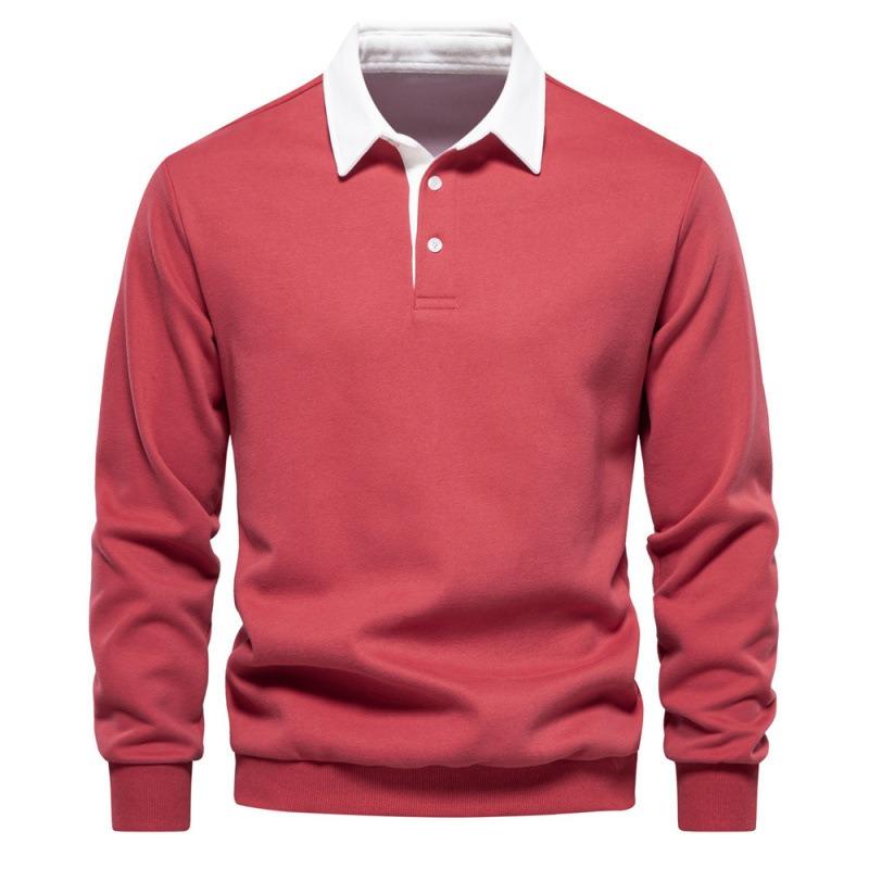 Men's Collared Pullover Sweatshirt, Loose Fit Color Block Cotton Sweatshirt, Ribbed Cuffs Casual Spring Fall Top
