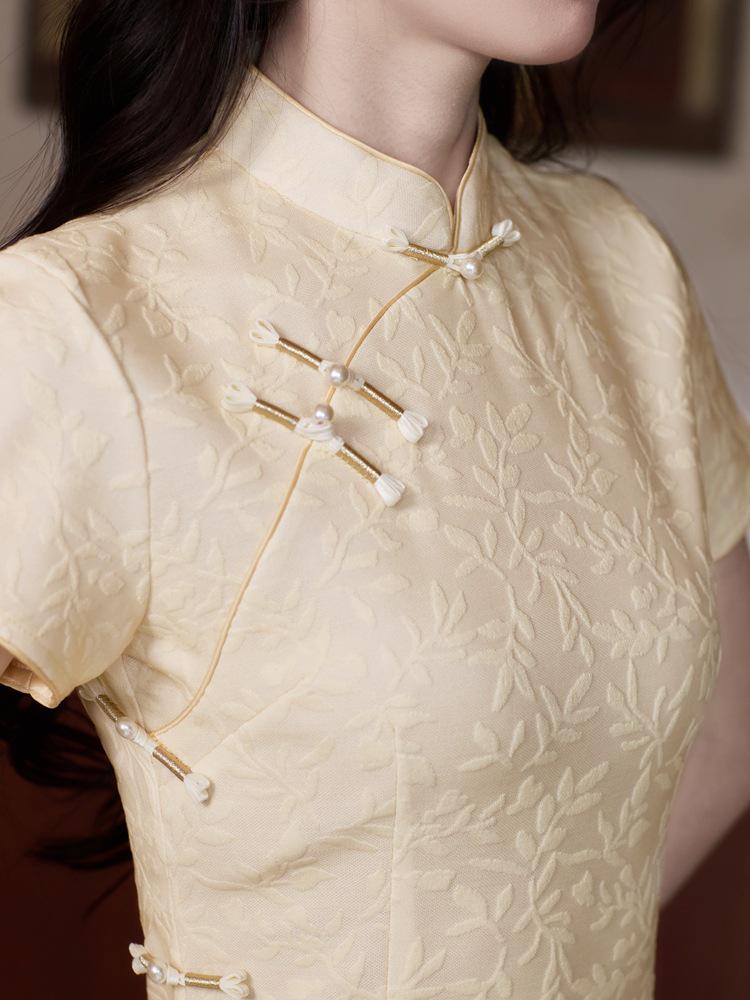 Bei Zhi Yun Yellow Retro Short-Sleeved Qipao - 2025 Spring/Summer Collection