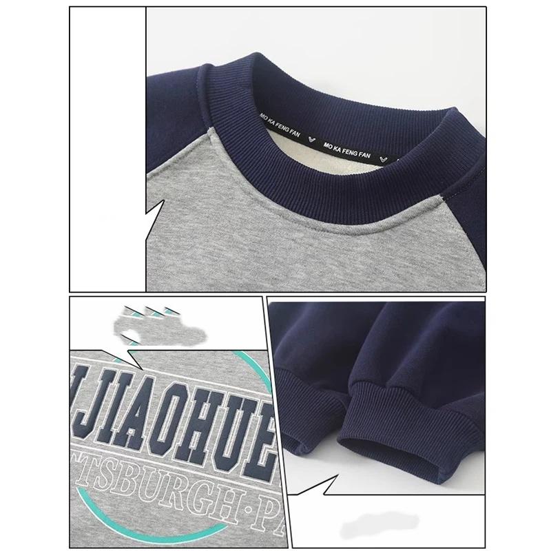 Boys' Fleece Lined Sweatshirt Winter Thick Warm Pullover Kids Contrast Color Raglan Sleeve Top