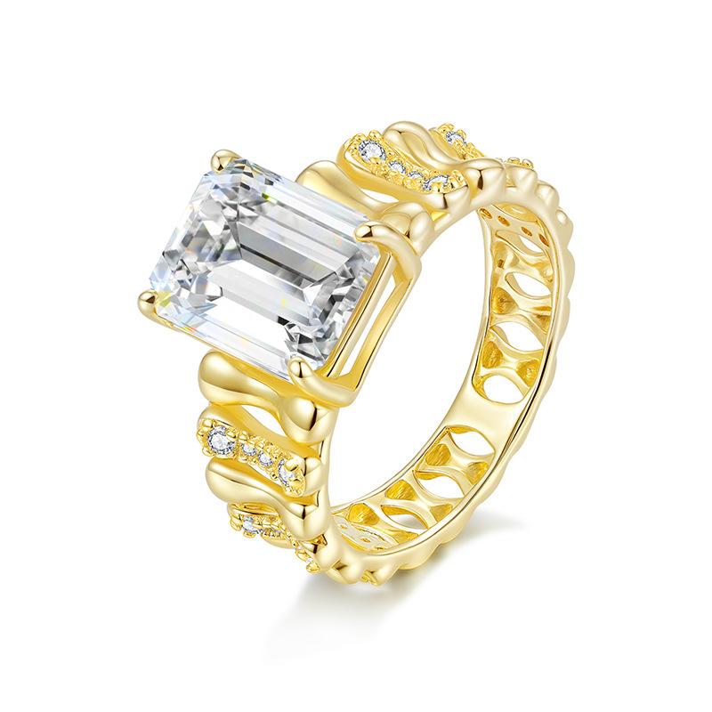 

Butterflykiss Certificated 8*10MM Emerald Cut Moissanite Ring 925 Silver Gold Plated Wedding Jewelry For Women Gift 9&Zircon
