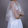 Detachable Glitter Tulle Puff Short Sleeve Cuffs, Mixed Size Pearl Beaded Sheer Arm Covers for Wedding Bridal Evening Dress