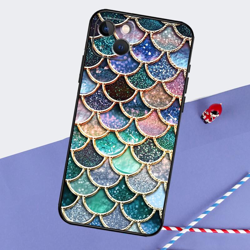 Watercolor Faux Mermaid Scales Phone Case For iPhone 16 15 Pro Max 12 13 Mini 11 14 Pro Max XR 16 15 Plus 16e Cover Coque