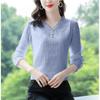 Spring and Summer Women's Fashion Lace V-Neck Tshirt Loose Relaxed Commuter Long Sleeve Pullover Solid Button Sexy Vacation Tops
