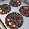 2PCS Anti-Slip Christmas Round Placemat Heat Resistant Christmas Dining Mat  Christmas Decor