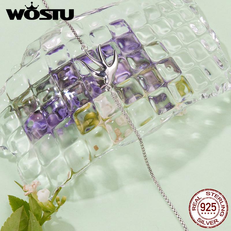WOSTU 925 Sterling Silver Swallow Bracelet with Blue Opal Dainty Bird Charm Bracelet for Women Daily Wear Original Jewelry Gift