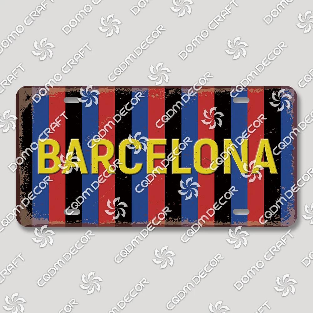 Football Club License Plate Tin Signs Retro Barcelona Milan Manchester Metal Poster Garage Bar Club Home Wall Decor