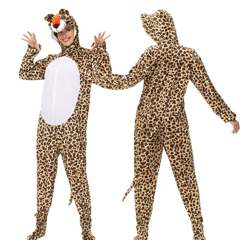 Halloween Adult Couple Cartoon Animal Onesie Leopard Role-playing Costume