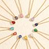 Trendy Fashion Color Zircon 18K Gold Plated Stainless Steel Water Drop Birthstone Pendant Stacked Collarbone Necklace for Women