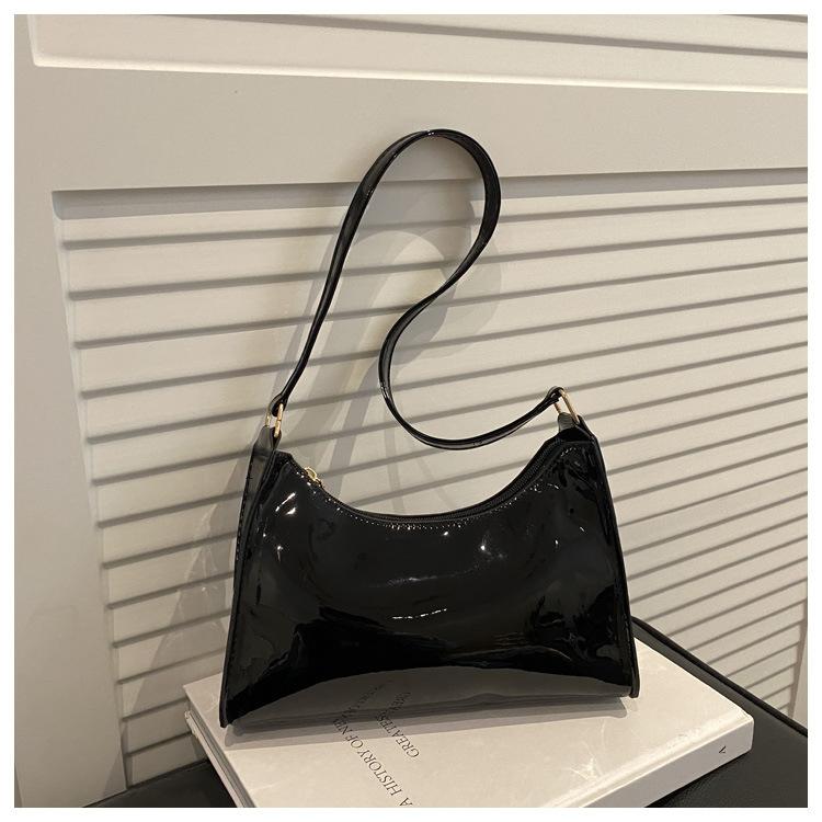 Underarm Handbag - Stylish Shiny Leather Shoulder Bag with A Round Shape