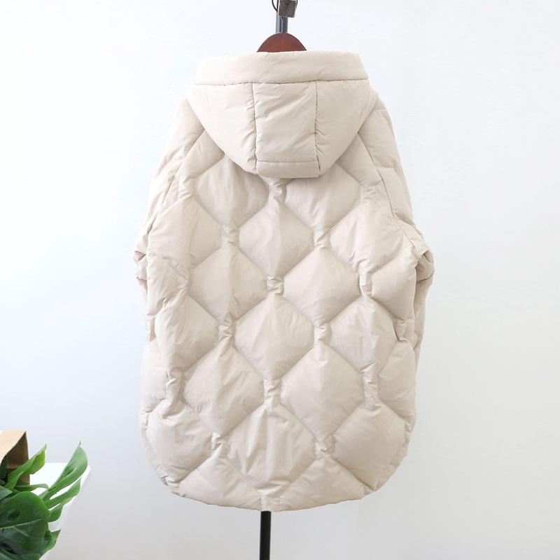 Giacca da Donna Invernale in Piuma d'Anatra Bianca Casual Larga Moda Capospalla Cappotto Piumino con Cappuccio Corto Leggero Caldo Parka