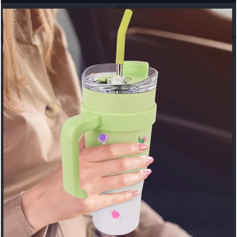 

чашка для кофе из нержавеющей стали, 40 унций, стакан с ручкой, многоразовый вакуумный стакан для путешествий, переносной изолированный стакан с трубочкой 28 15 10.5 520g