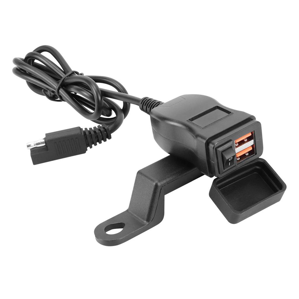 Motorcycle USB Power Adapter Dual Port 18W QC3.0 Fast Charging Port with Voltage Meter Rainproof 12V 24V DC Power for