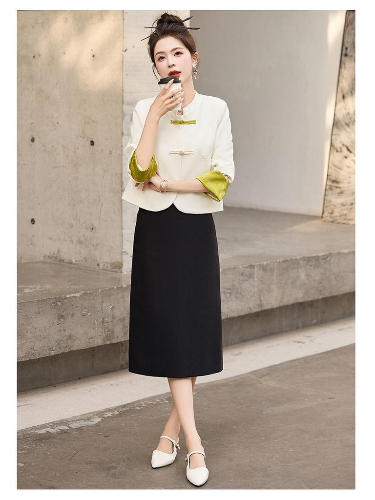 2024 Autumn Women's Two-Piece Set: Pan Buckle Jacket & Mid-Length Skirt - New Chinese National Style DJ5803