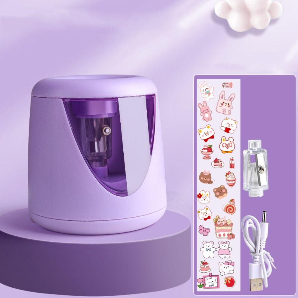 Cartoon with Decorative Sticker Switch Automatic Electric Pencil Sharpener Creative Stationery Mechanical Tool
