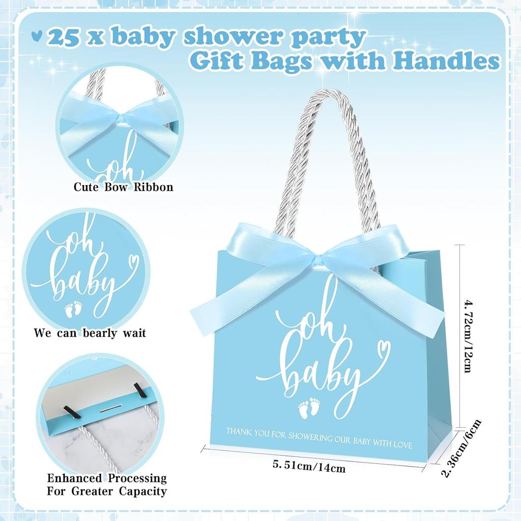 Spakon 25 Packs Baby Shower Favors for Guests Oh Baby Gifts Bag with Handles Paper Goodie Gift Bags with Ribbon for Newborn Gender Reveal