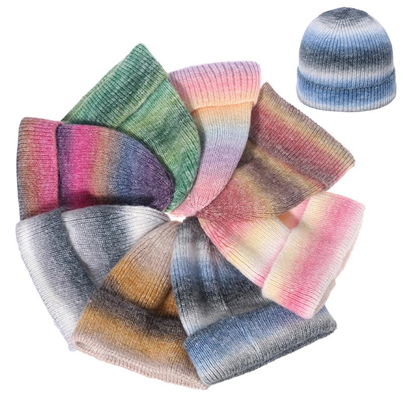 1Pc Ski Caps Thicken Knitted Hat Winter Hip Hop Slouchy Women/Men Soft Harajuku Style Outdoor Tie Dye Color