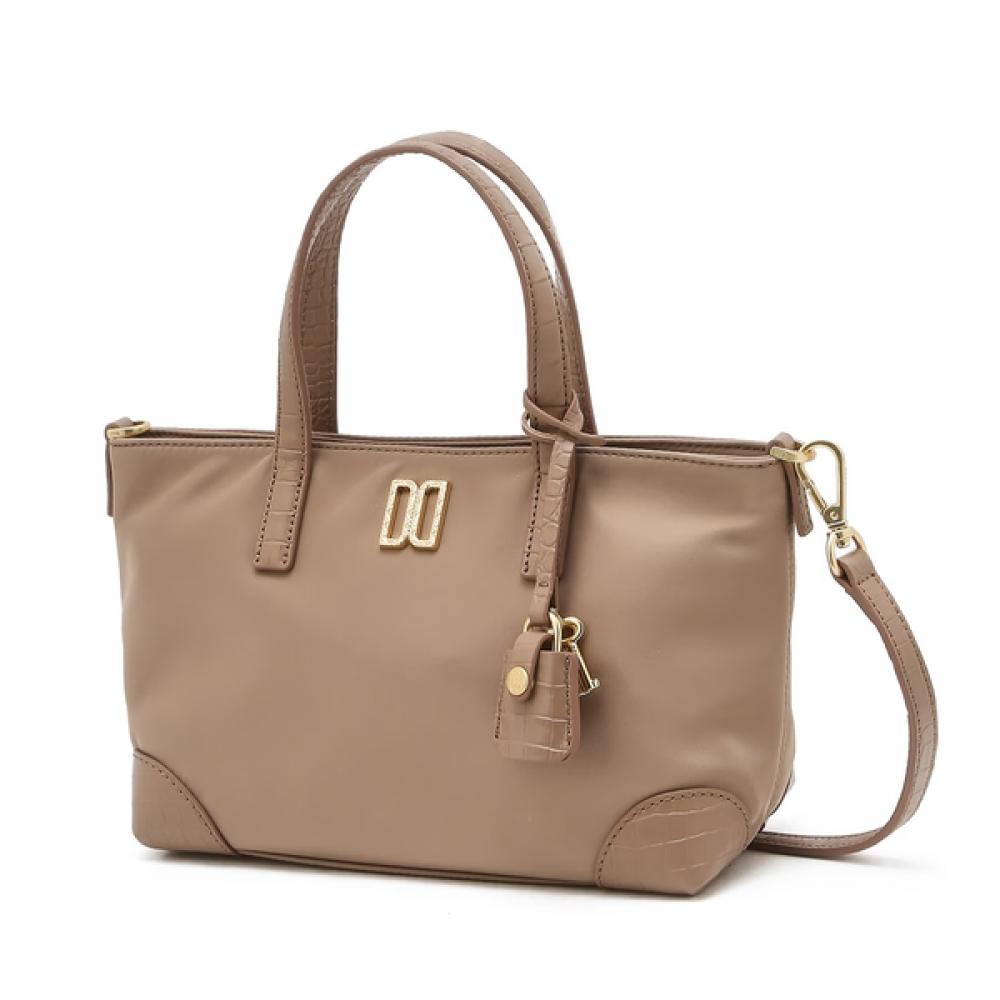 

DakS Ivory Croc Leather Color Block Nylon Tote Bag S Single option