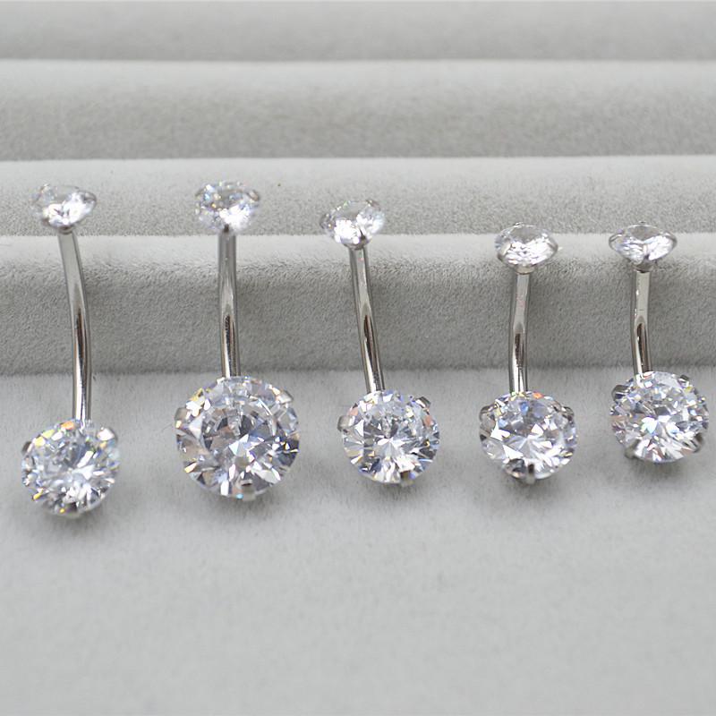 Titanium Steel Heart Zircon Navel Ring with Long Bar (6-18 Mm)