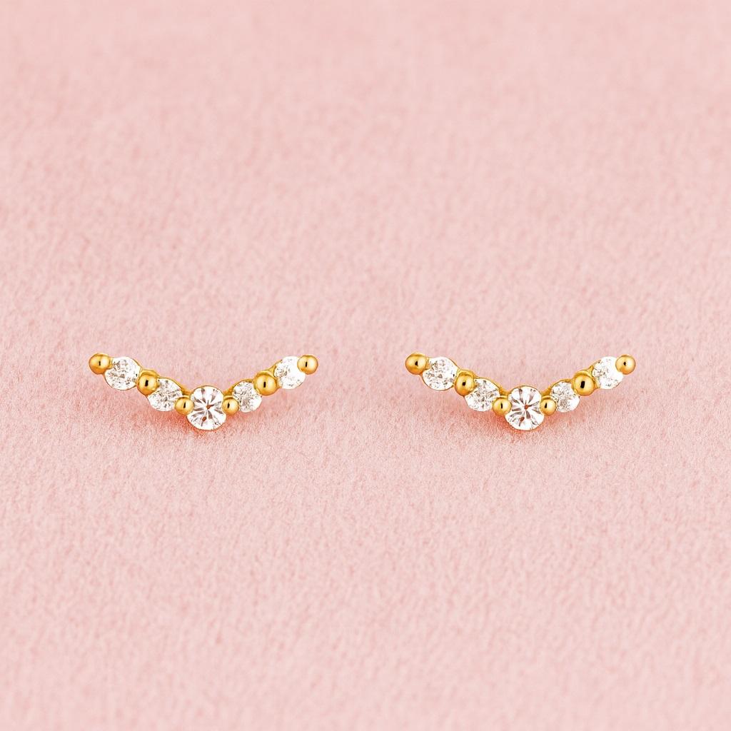 V-Shape Cluster Stud Earrings - 925 Sterling Silver Gold Plated