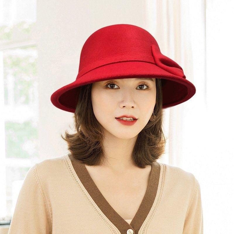 Top Hat Female Autumn and Winter Hipster Retro Wool Dome Bow Celebrity Fashion Outdoor Thermos Hat