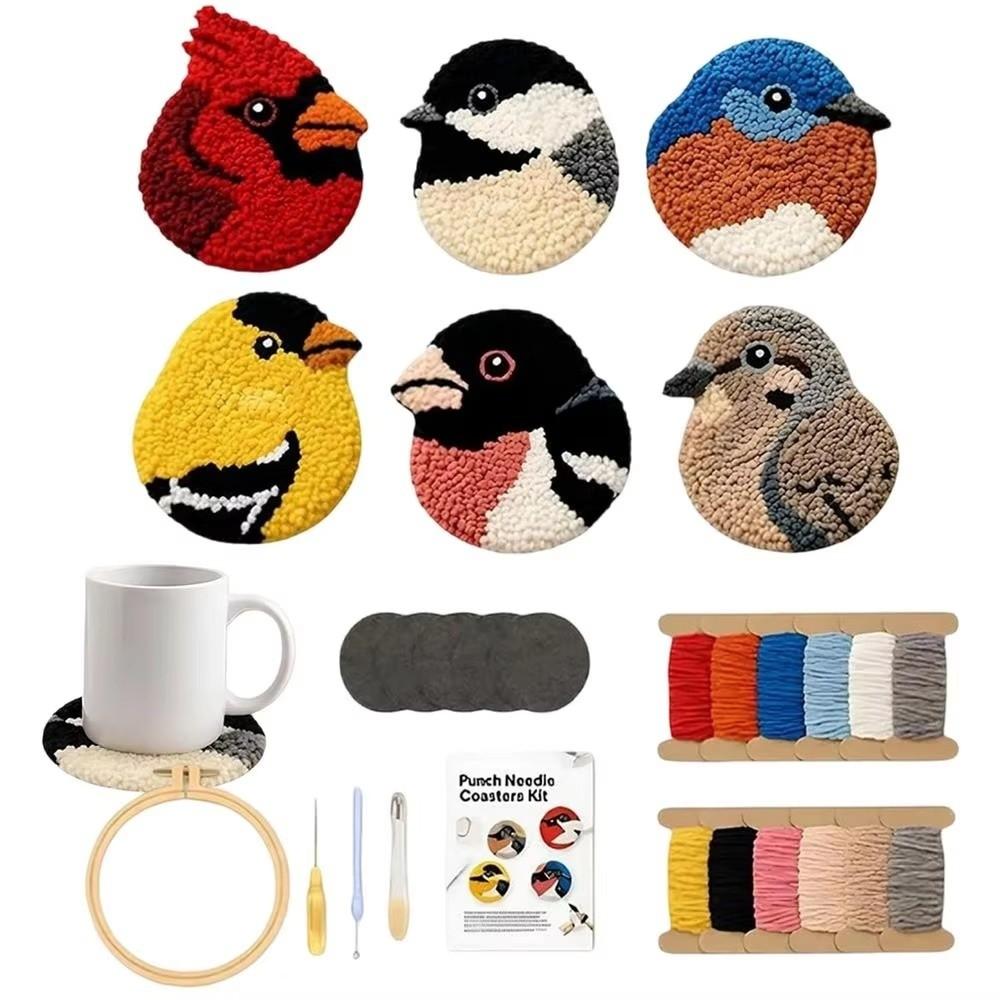 Soft Bird Coasters Punch Needle Kit Handmade Bird Coaster Kit Embroidery Coaster Kit for Beginners