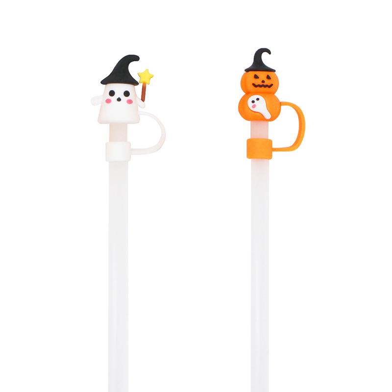 10Mm 0.4In Halloween Straw Cover Cap Silicone Straw Topper For Cup Kawaii 3D Reusable Straw Halloween Party Gift Decor