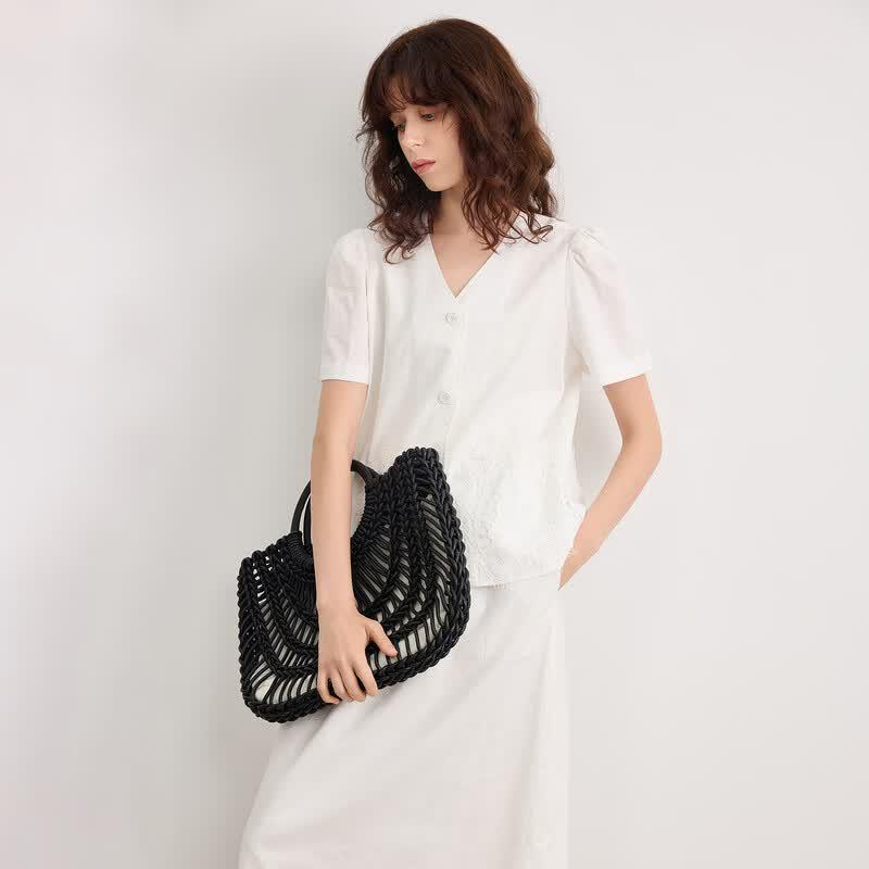 Demana Linen Cotton Lace Embroidered Two-Piece Set M