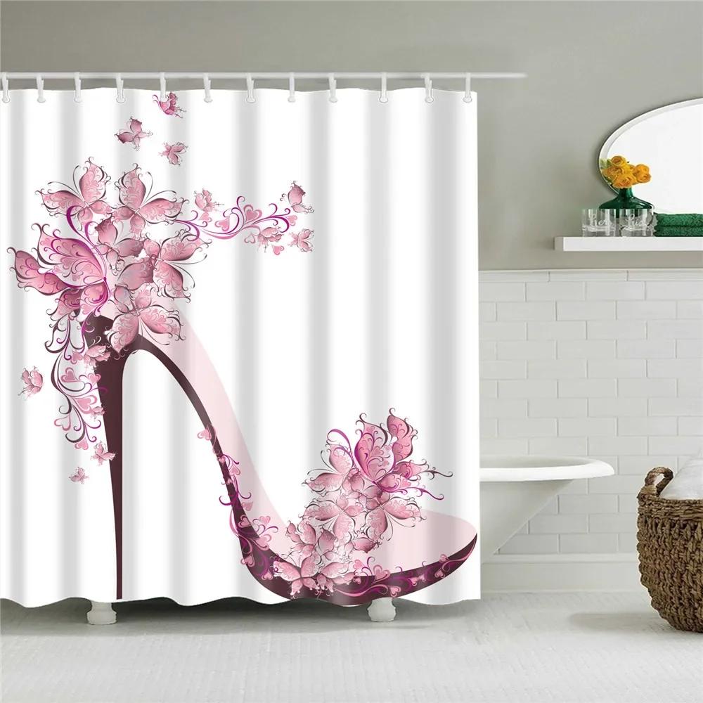 Waterproof Conch Starfish Blue Sea Beach Printing Bathroom Shower Curtains English Letter Bath Screen Door Curtain With Hooks