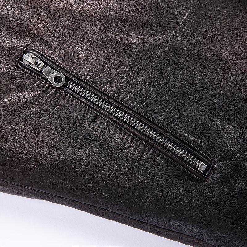 FAPAI Men's Nubuck Cowhide Stand Collar Motorcycle Leather Jacket