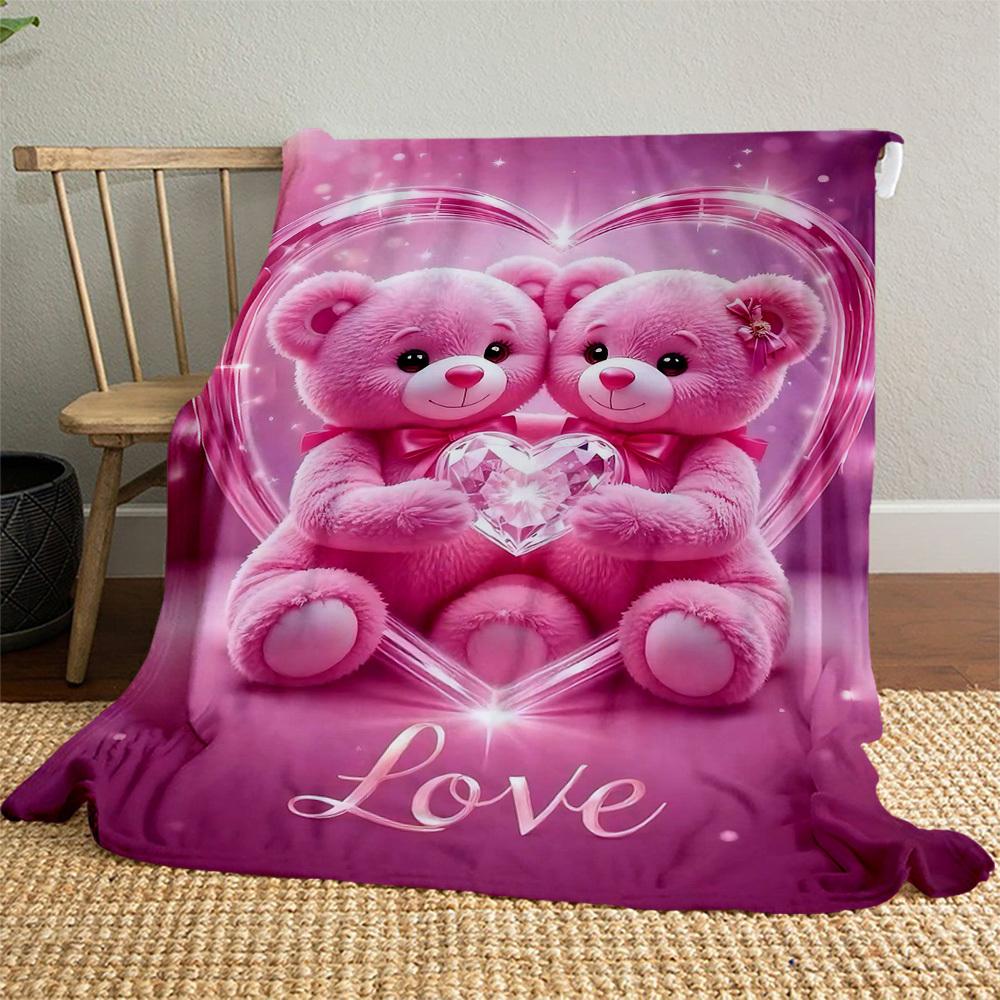 1pc Teddy Bears Love Outdoor Flannel Blanket Soft Warm All-Season Throw for Sofa Bed Car Camping Office, Cozy Gift Idea1328S